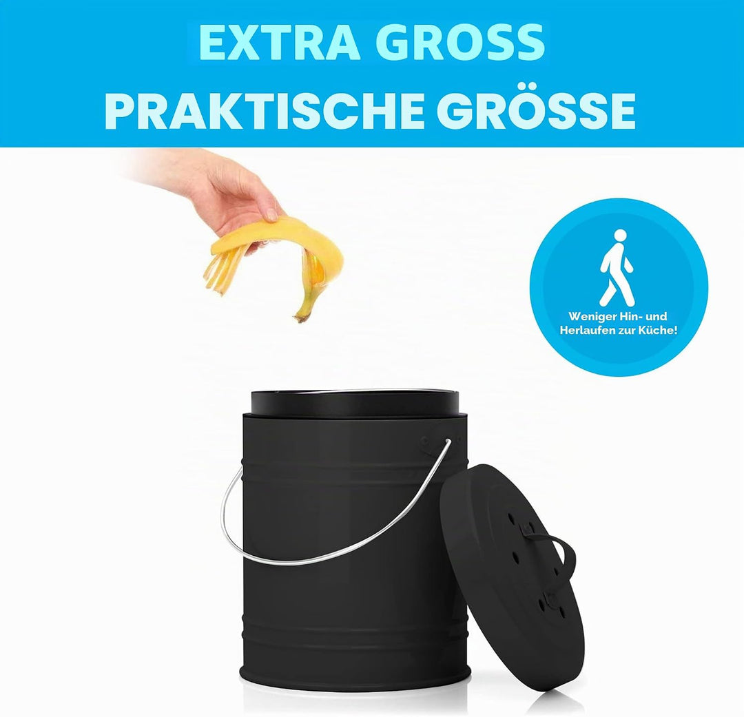5 Liter Küchen Bio Mülleimer und geruchsdichter Komposter Eimer mit Aktivkohlefilter im Deckel – Bio