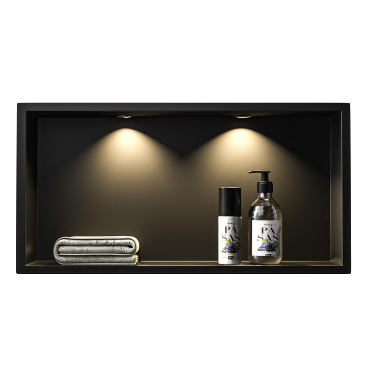 Wandnische Dusche Edelstahl mit LED Downlight, 60 cm x 30 cm, Wasserdicht - Keine Fliesen Erforderli