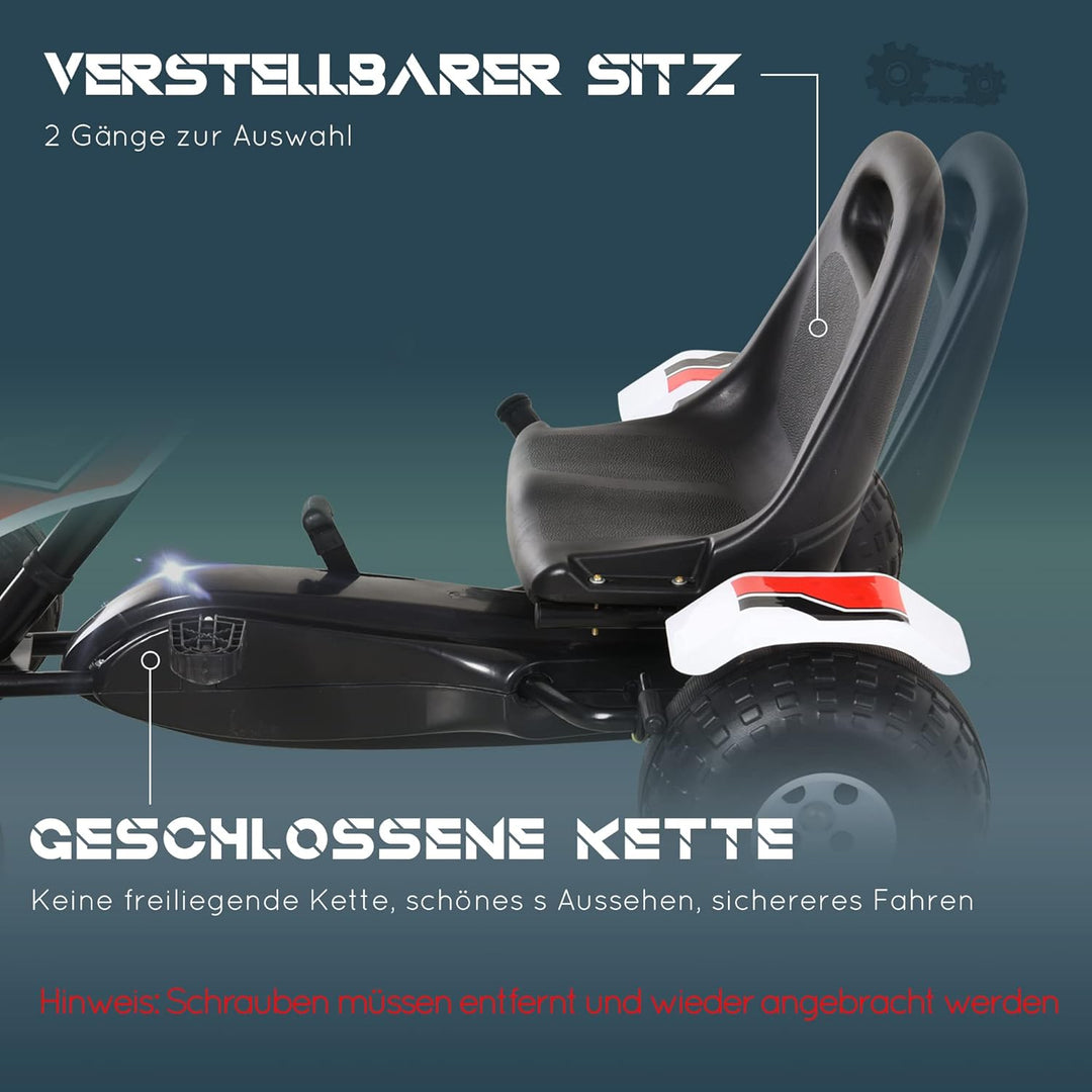 HOMCOM Gokart, Tretauto mit verstellbarem Sitz, Bremse, Pedalantrieb, Tretfahrzeug mit Vor- und Rück