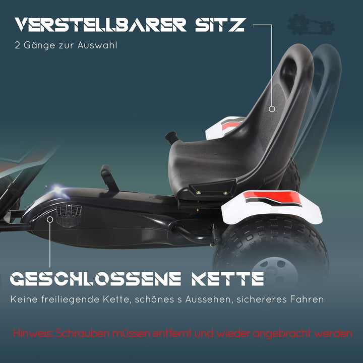 HOMCOM Gokart, Tretauto mit verstellbarem Sitz, Bremse, Pedalantrieb, Tretfahrzeug mit Vor- und Rück