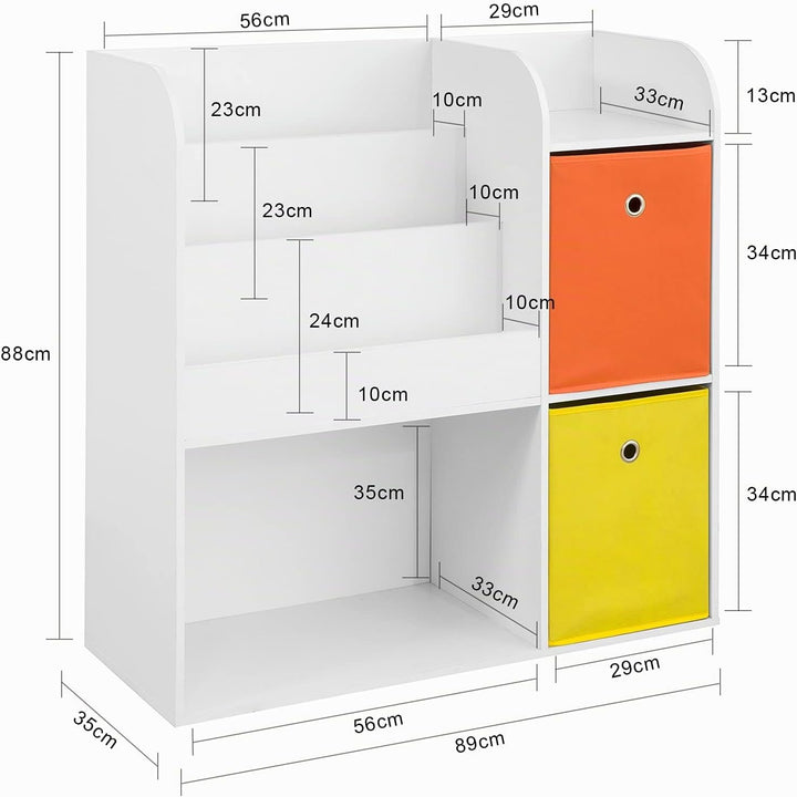 SoBuy KMB37-W Kinder Bücherregal Kinderregal mit 5 Ablagefächern und 2 Stoffboxen Spielzeugregal Auf