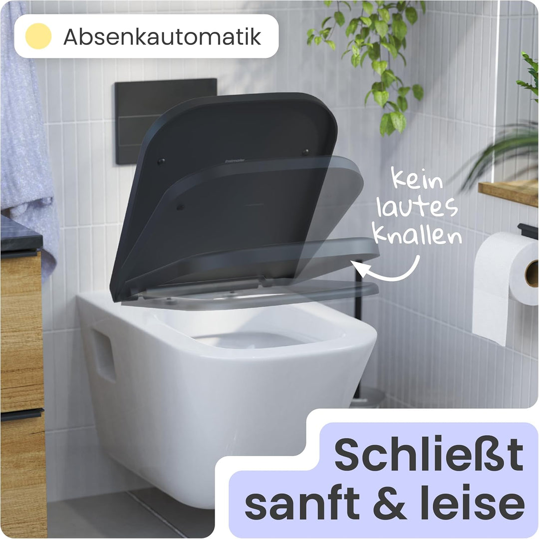 instmaier Helma | Toilettendeckel mit Absenkautomatik | Schwarz | TÜV geprüft | Eckig | Toilettensit