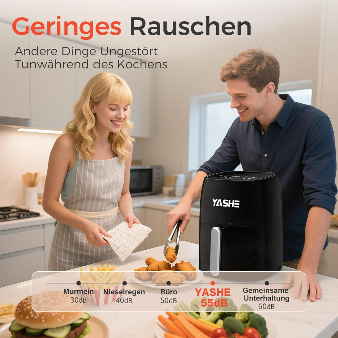 YASHE 4,2L Heissluftfritteuse mit LED-Touchscreen, 1500W Airfryer mit 6 Programmen, Temperatur & Tim