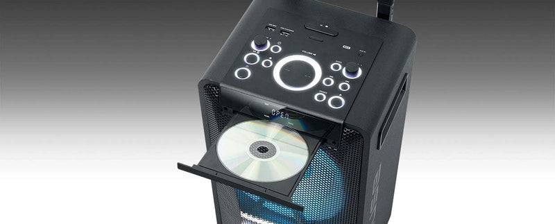 Muse DJ PA-Anlage mit Akku, 300 Watt, mit CD, Bluetooth und Licht-Effekten (USB, AUX, Mikrofon, Fern