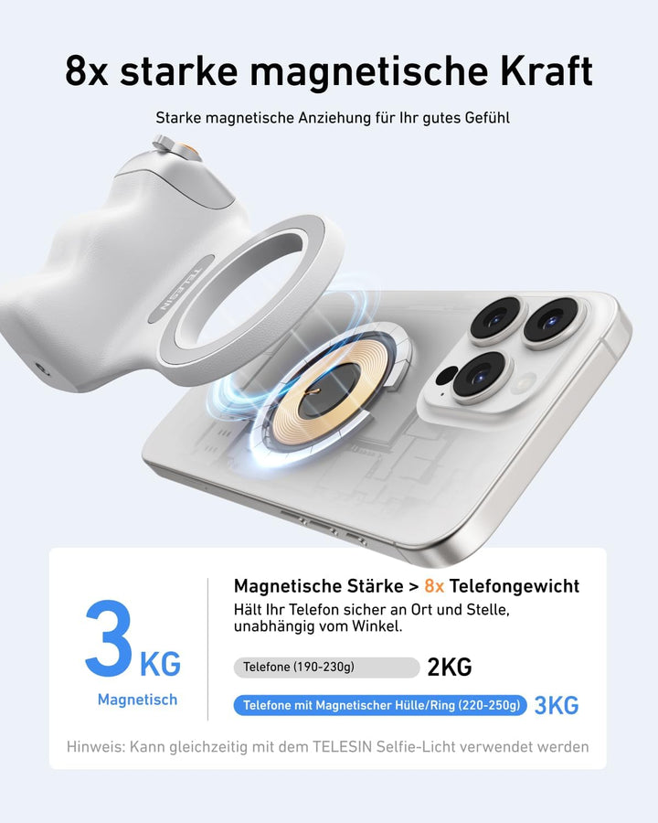 TELESIN Fun Shot Smartphone Handle Grip, Magnetic Smartphone Grip mit Abnehmbarer Bluetooth-Fernbedi