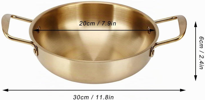 Koreanischer Nudeltopf, koreanischen Ramen Topf, 20cm Gold Edelstahl Hot Pot, Doppel Griff Edelstahl