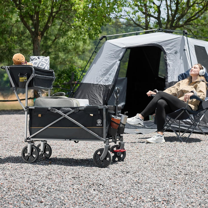 EVER ADVANCED Bollerwagen faltbar schieben&ziehen mit Bremse Einkaufskorb Getränkhalter Seitentasche