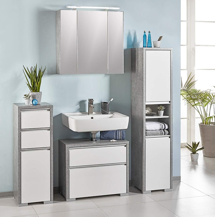 Schildmeyer 127398 Spiegelschrank, 70 x75 x 16 cm, steingrau 70 cm Single, 70 cm Single