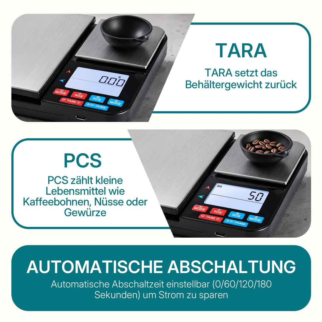 Wigearss Küchenwaage Digital mit Dual Plattform 10kg/1g und 500g/0.01g, Doppelfunktion Küchen Feinwa