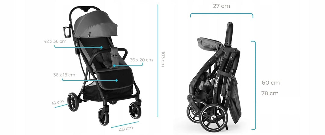 Fjällräv Buggy Kinderwagen bis 22 kg, Leicht, Einhand-Faltbar, 4-fach Verdeck mit Fenster, 360° Gel-