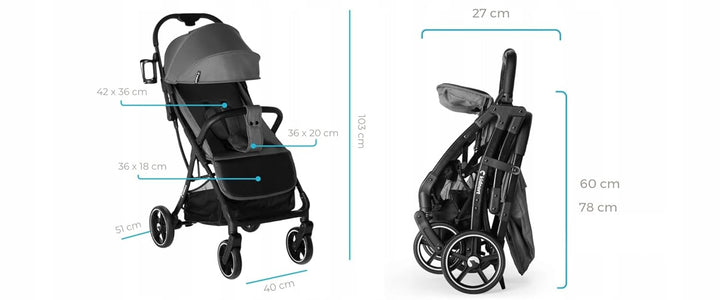 Fjällräv Buggy Kinderwagen bis 22 kg, Leicht, Einhand-Faltbar, 4-fach Verdeck mit Fenster, 360° Gel-