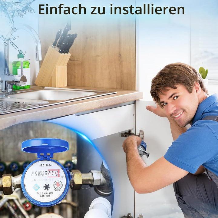Wasserzähler Garten 1/2 Zoll, 15mm Kalt Wasseruhr Garten Geeicht Kaltwasserzähler mit Schutzhülle un
