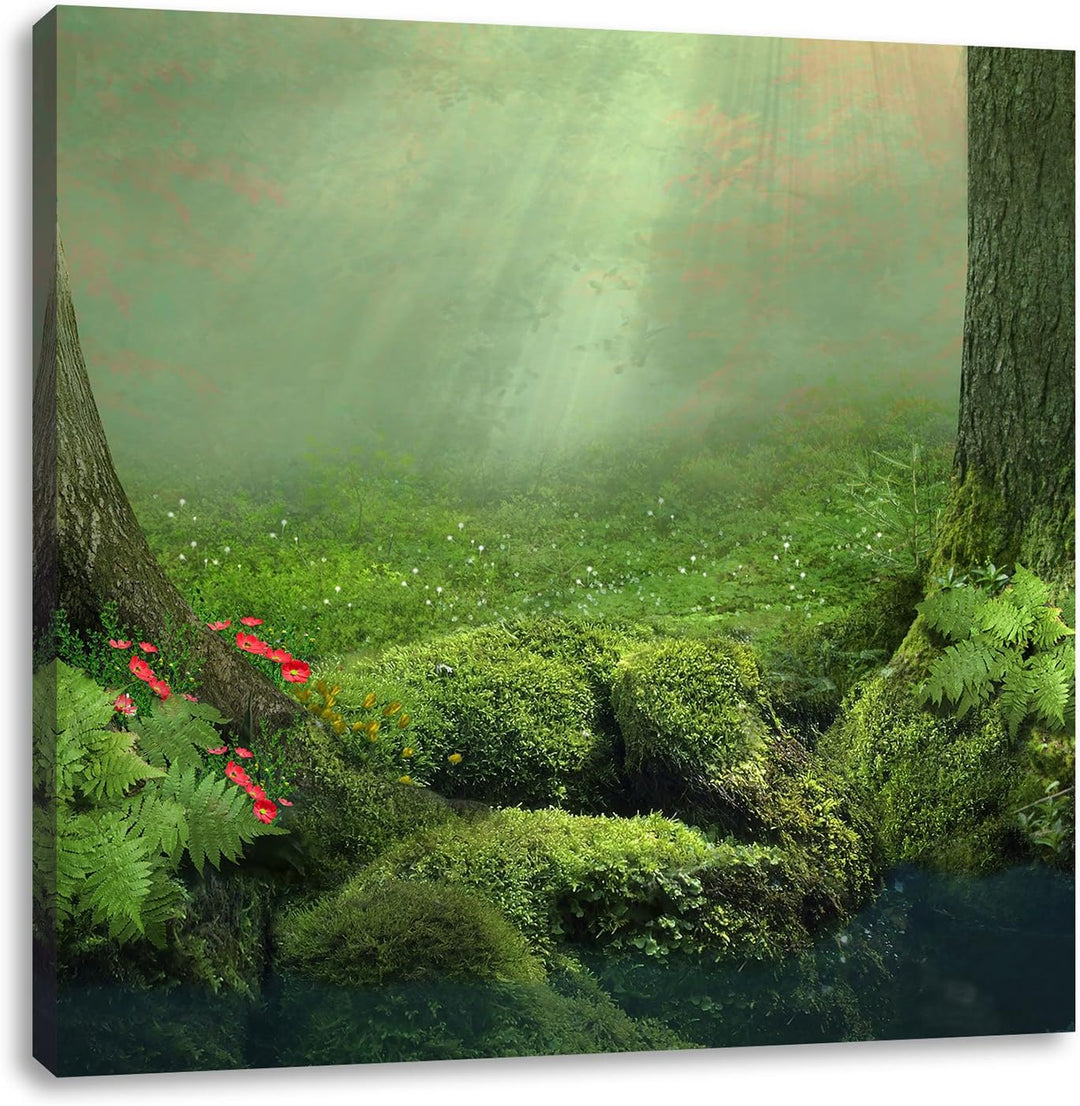 Pixxprint Baumwurzel und Schmetterling, Format: 70x70 auf Leinwand, 70x70