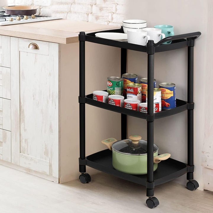 Wintem Platzsparender Rollwagen aus PP-Kunststoff, schwarz, 46 x 33 x 74 cm, 4 drehbare Rollen und e