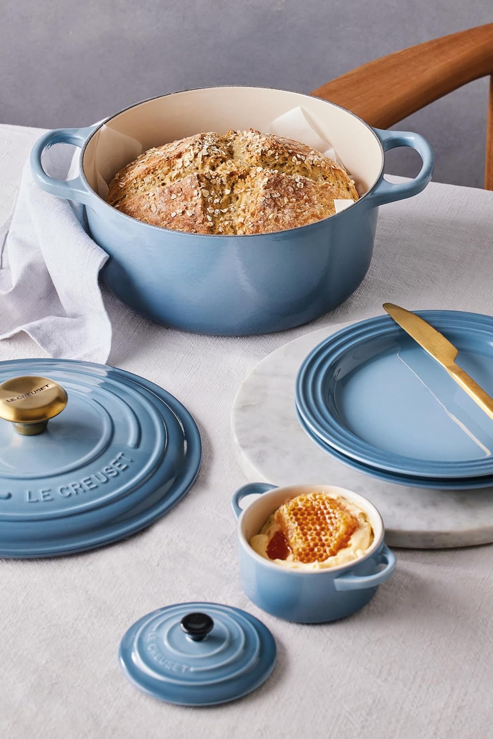 LE CREUSET Mini-Cocotte aus Steinzeug, 200 ml, 10 x 5 cm, Chambray, 71901104340100 Blau, Blau