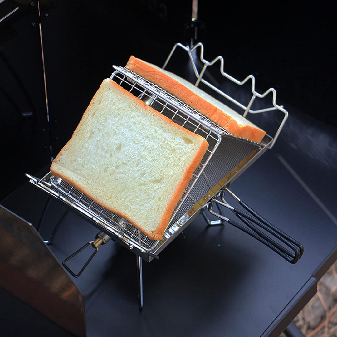 Campingkocher-Toaster, Zusammenklappbarer Toaster aus Edelstahl, Toastgestell, Tragbarer 2-Toast-Bro