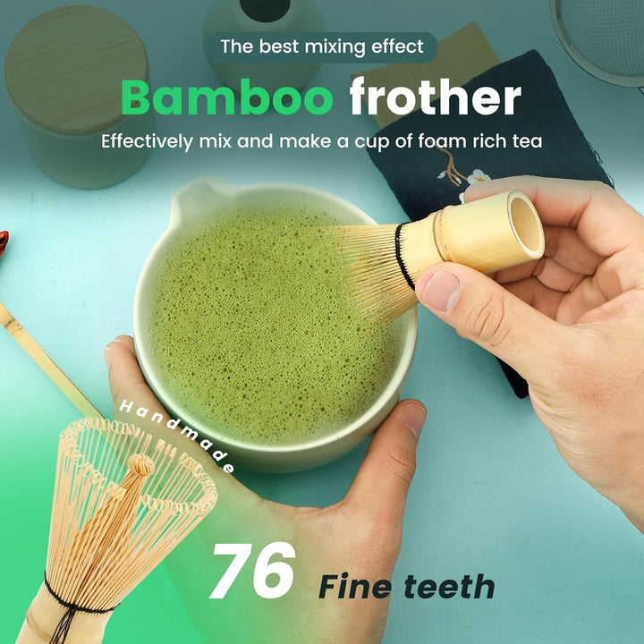 Matcha Set,9 Stück Matcha Schneebesen Set,Matcha Tee set mit Teelöffel,Besenhalter,Löffelhalter,Matc