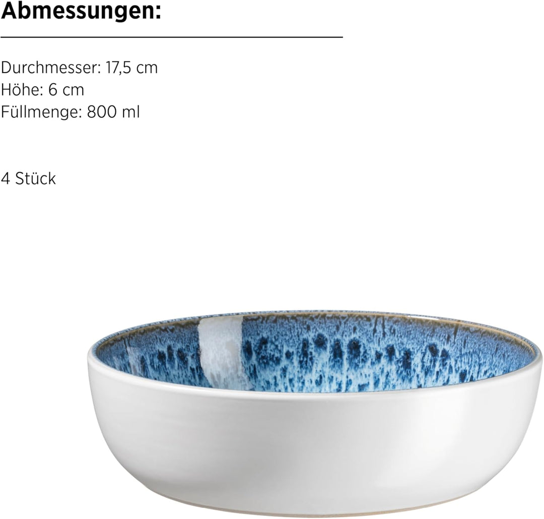 MÄSER Serie Malea, 16-tlg. Kombiservice für 4 Personen im Vintage-Look, blau mit dunklen Sprenkeln,