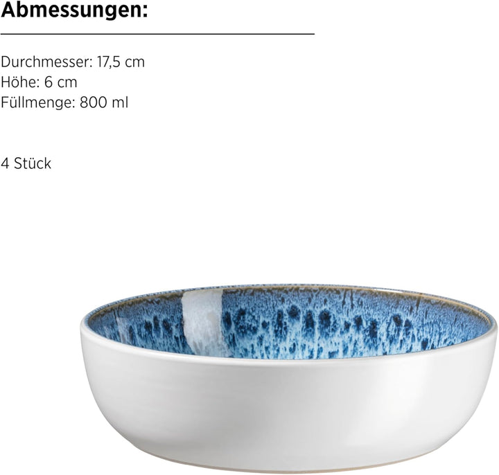 MÄSER Serie Malea, 16-tlg. Kombiservice für 4 Personen im Vintage-Look, blau mit dunklen Sprenkeln,