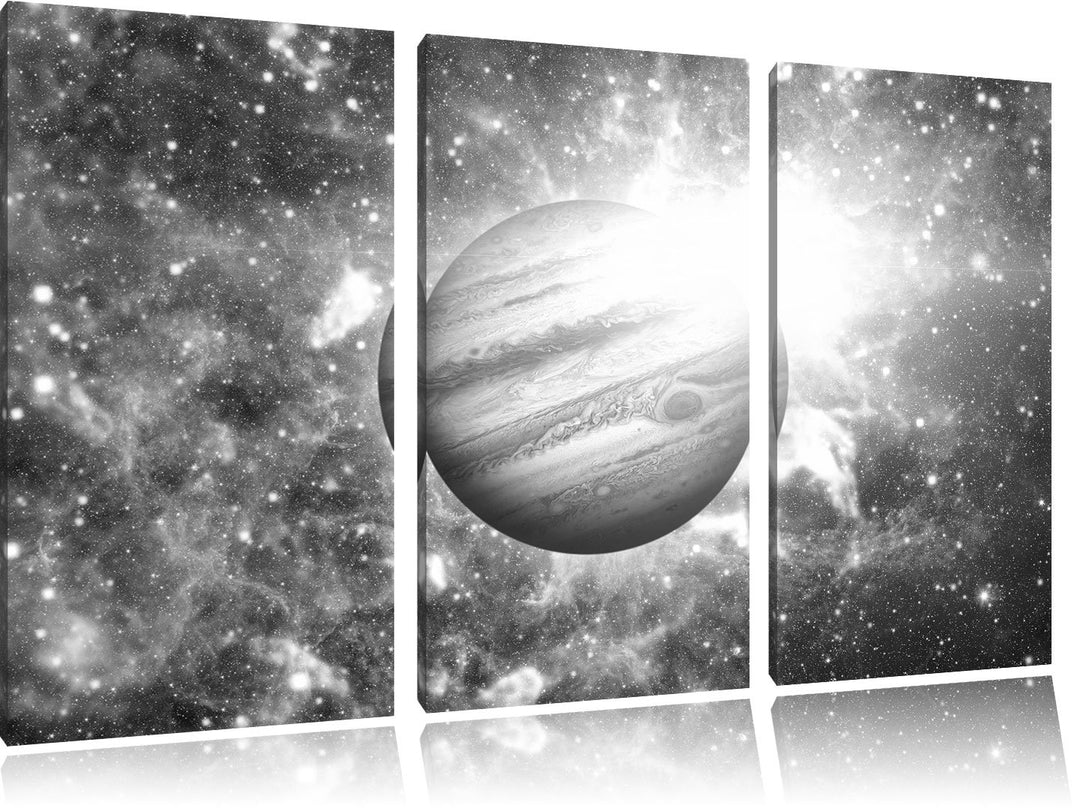 Pixxprint Planet Jupiter im Universum / 3-Teilig/Gesamtmass 120cm Leinwandbild bespannt auf Holzrahm