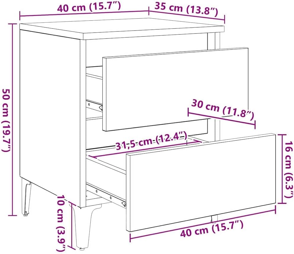 vidaXL Bettkommoden 2 Stück Alter Holz 40x35x50 cm Spanplatte Altes Holz, Altes Holz