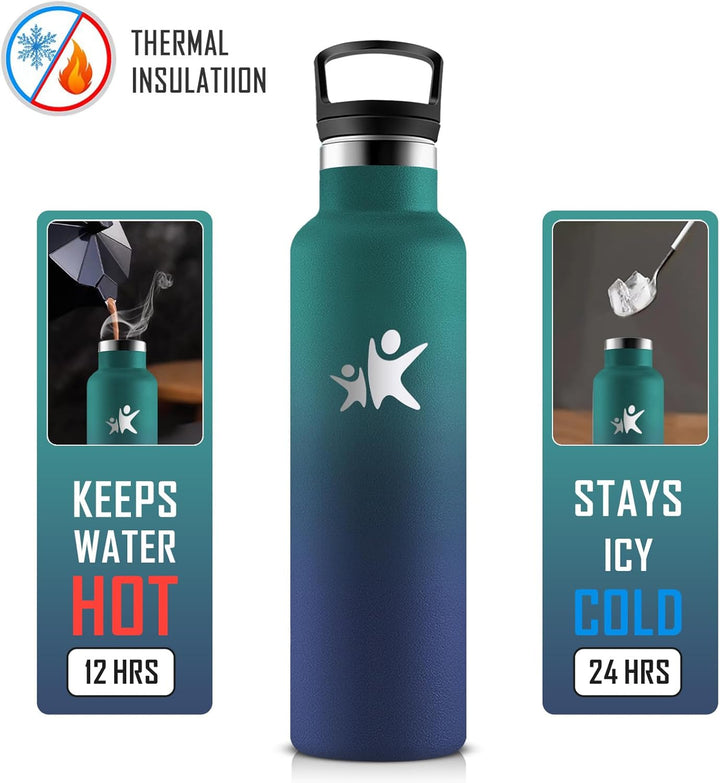 KollyKolla Thermosflasche 750ml, Trinkflasche mit Strohhalm, BPA-Frei, Kohlensäure Geeignet, Auslauf