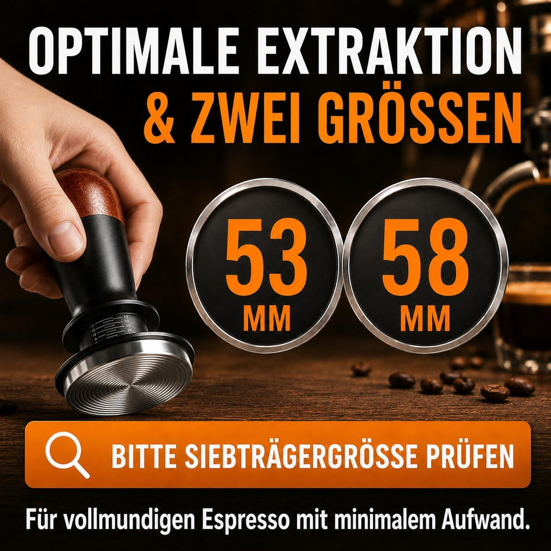 Kaffee Tamper, Kaffeemehlpresser mit Holzgriff, kaffeestempel Edelstahl mit Base Ripple, Espresso Ta