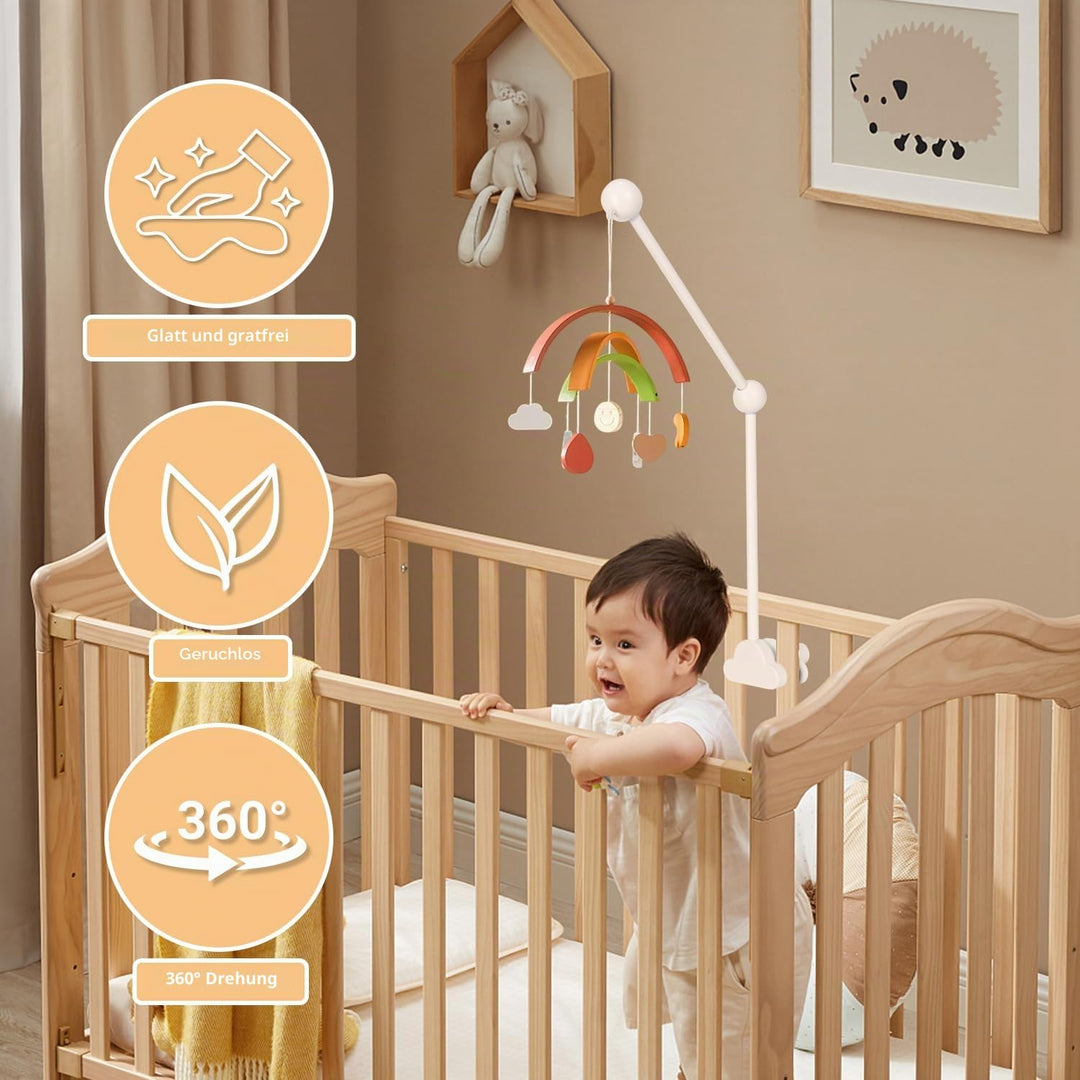 Mobile Halterung Holz für Babybett, 360°Drehbar Baby Mobile Aufhänger, Mobile Halterung Weiss, Abneh