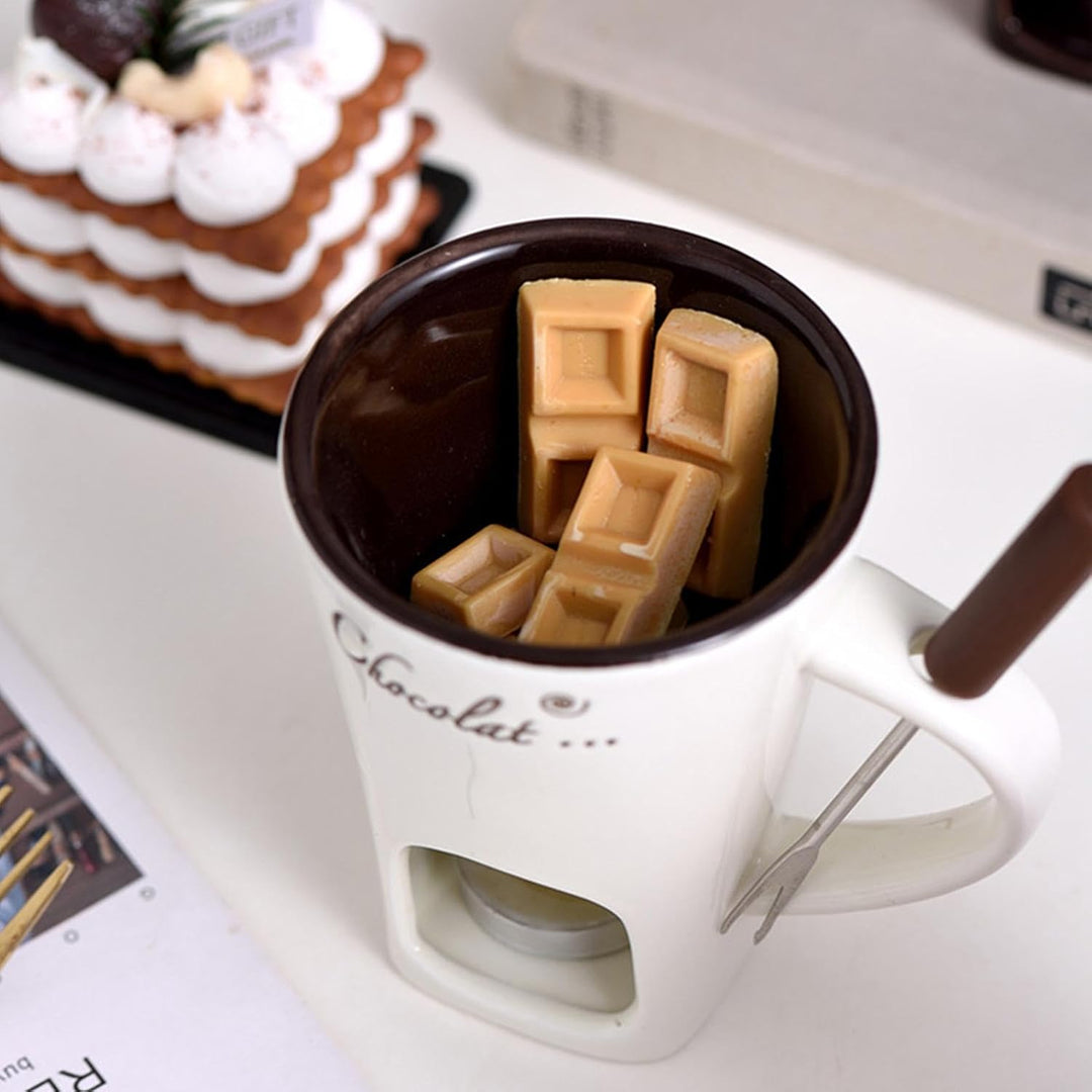 Schokoladenfondue-Becher, Keramik-Schokoladenschmelzbecher Für Käse, Schoko Fondueset Mit Gabel Und