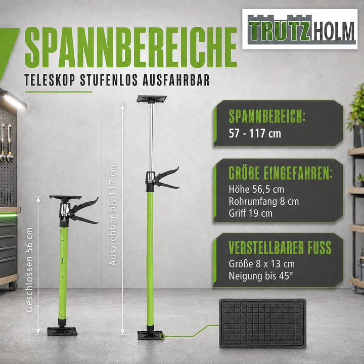 3x Montagestütze kurz 57-117 cm Klicksystem Teleskopstütze Einhandstütze Zargenspannerfür Türrahmen,