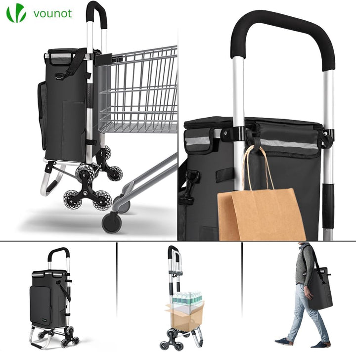 VOUNOT® Aluminium Einkaufstrolley Treppensteiger, 3 in 1 Trolly Einkaufswagen Klappbar, Hackenporsch
