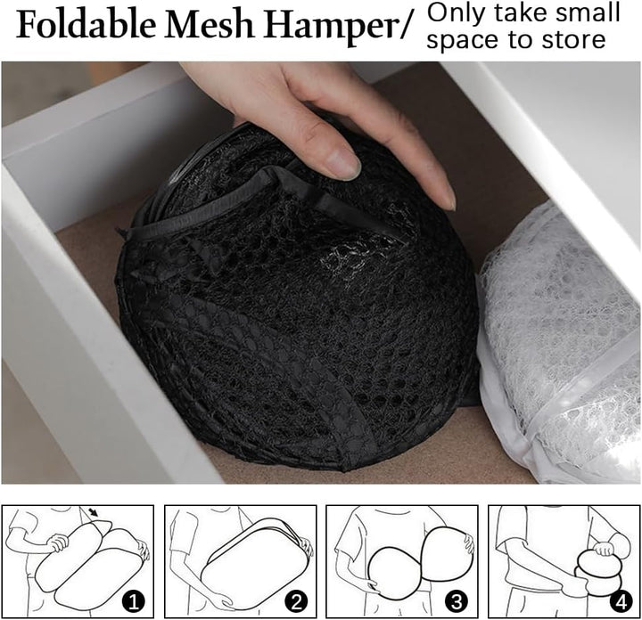 4Pcs Mesh Falten Wäschekörbe, 75L grosse Pop-up Wäsche Hamper Bins zusammenklappbar mit Griffen und