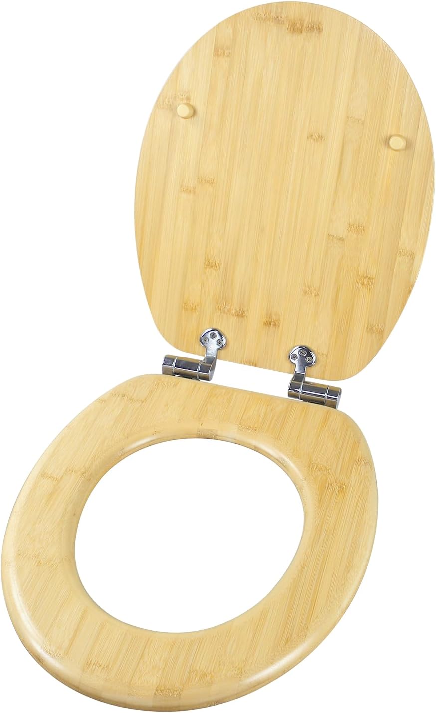 Bambus WC-Sitz mit Absenkautomatik, Toilettendeckel aus echtem Bambus, stabiler & nachhaltiger Toile