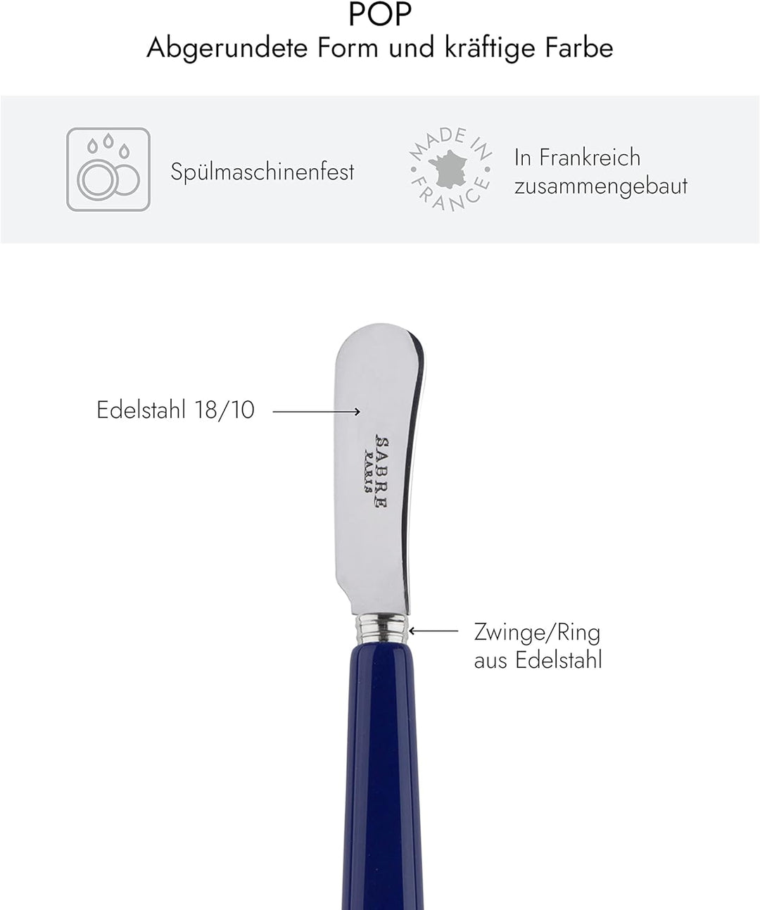 SABRE PARIS - 2er Buttermesser 14 cm - Pop - Ideal Für Butter, Aufstrich - Edelstahl & Acryl - Spülm