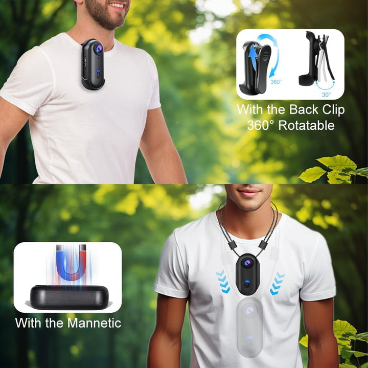 OBEST Action Cam 4K 360 Action Kamera Mini Bodycam Körperkamera, Magnetisch Vlog POV Camera, WiFi Un