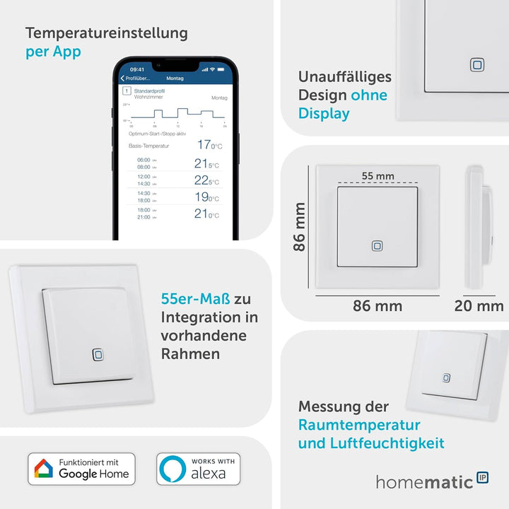 Homematic IP Smart Home Temperatur- und Luftfeuchtigkeitssensor – innen, steuert digital Heizkörper/