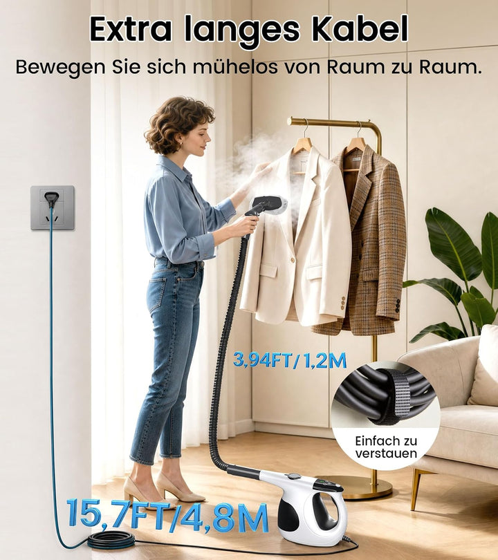 JBER Dampfreiniger Handgerät 1200W für Heim, 3 Sek.Aufheizzeit, 400ML Tank | Vielseitiger Dampfreini