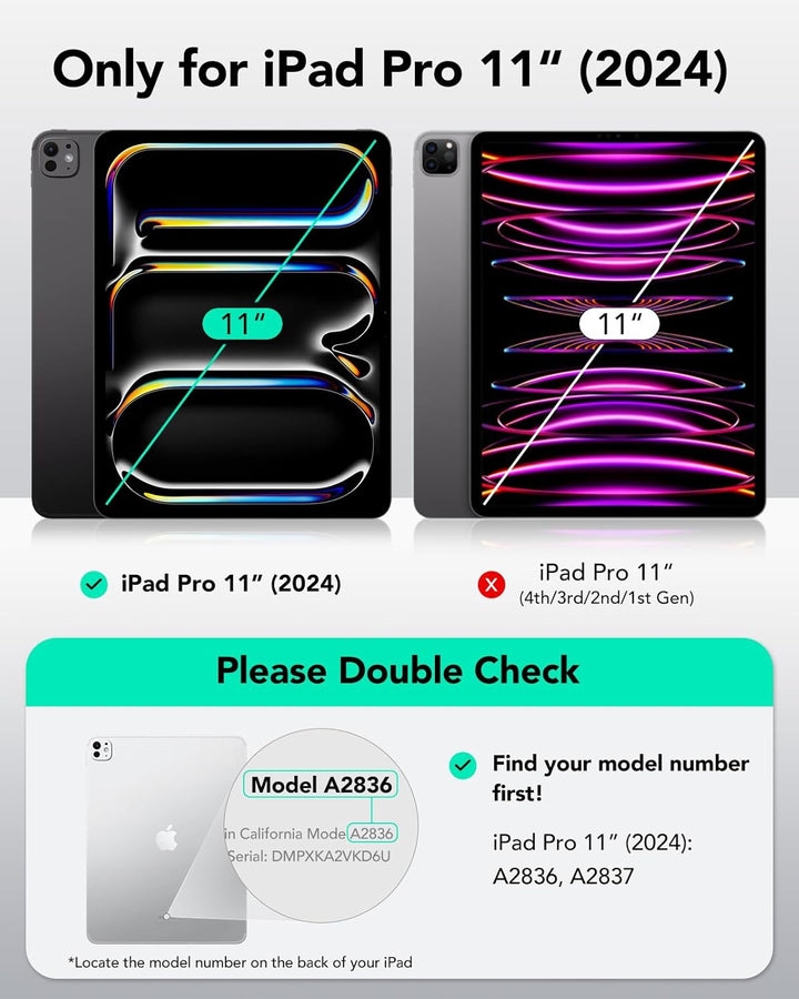 ESR für iPad Pro 11 Zoll Hülle M4 (2024), Magnetbefestigung, dünne dreifach Faltbare Standhülle, unt