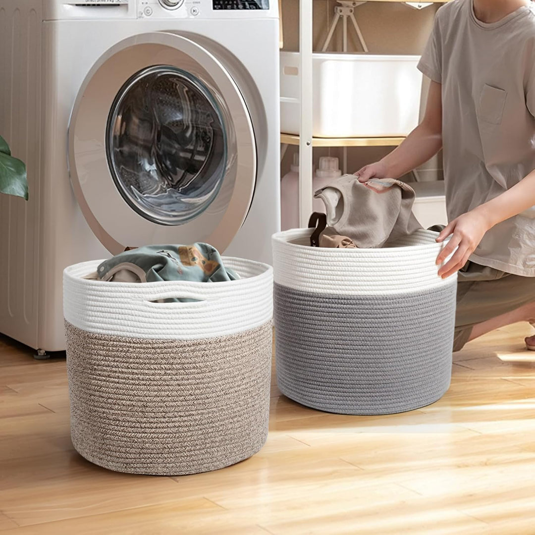 SYLANDO D40*H34cm 39L Waschekorb aus Baumwolle mit Griffen, Aufbewahrungskorb Geflochten, Laundry Ba