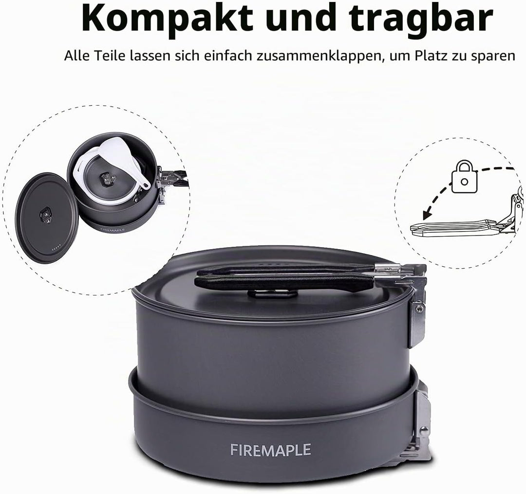 Fire-Maple Feast 2 Camping Kochgeschirr Set Outdoor-Kochset mit Topf, Wasserkocher, Pfanne, Schalen