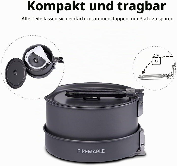 Fire-Maple Feast 2 Camping Kochgeschirr Set Outdoor-Kochset mit Topf, Wasserkocher, Pfanne, Schalen