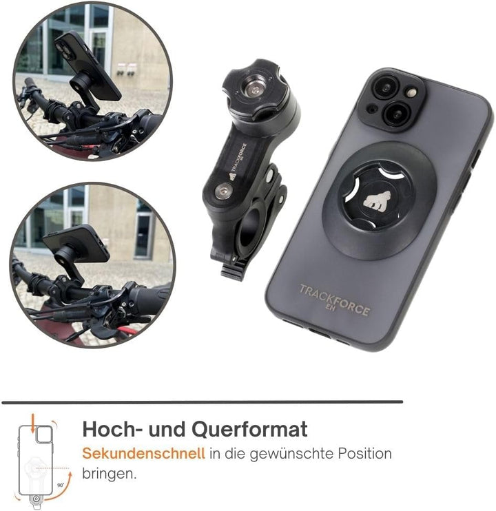 TRACKFORCE - 360° iPhone 12 Pro Handyhalterung mit Vibrationsdämpfer - für Motorrad, Fahrrad & E-Sco