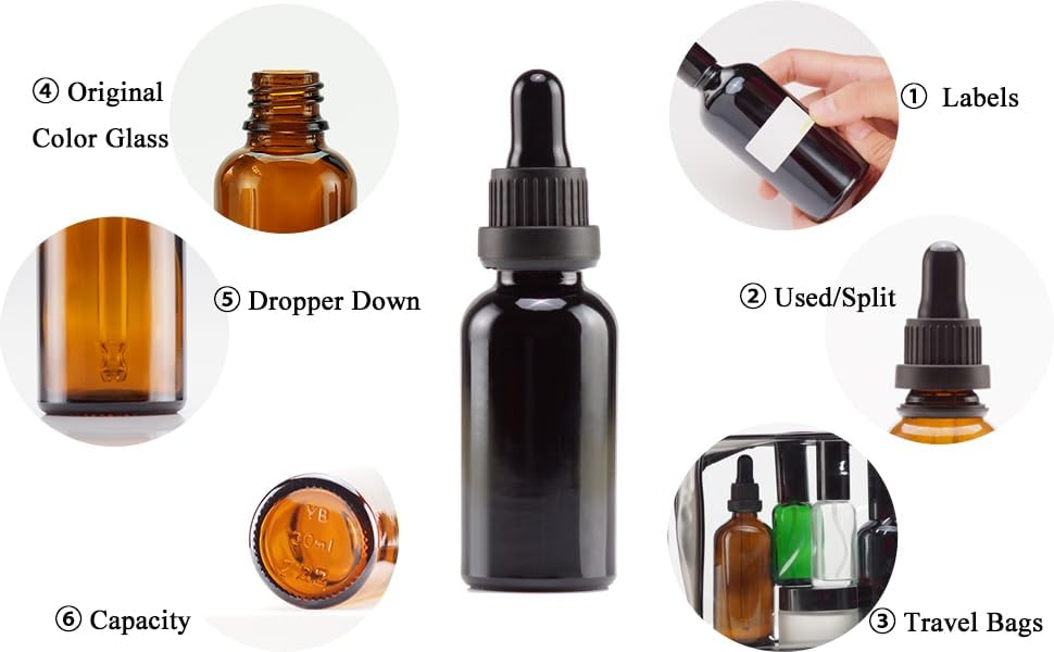 YIZHAO Pipettenflasche 30ml Schwarz, Apothekerflasche mit [Dropper Pipette Glas], Tinktur Flaschen f