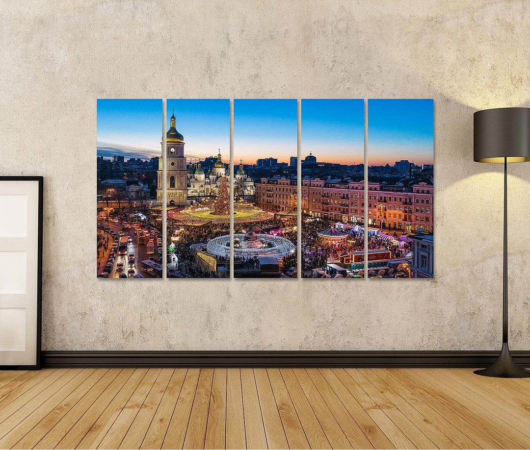 islandburner Bild auf Leinwand Schöne Aussicht Weihnachten Sophia Platz Kyiw Ukraine Haupt Kyiw Neuj