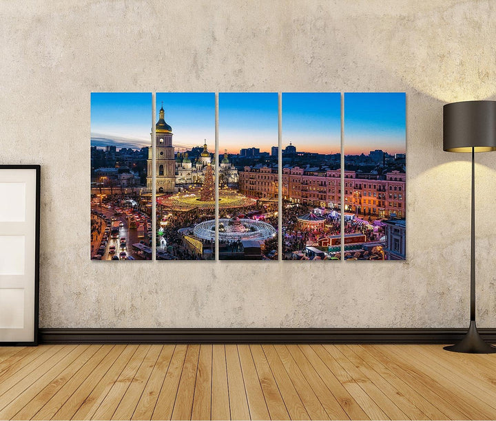 islandburner Bild auf Leinwand Schöne Aussicht Weihnachten Sophia Platz Kyiw Ukraine Haupt Kyiw Neuj