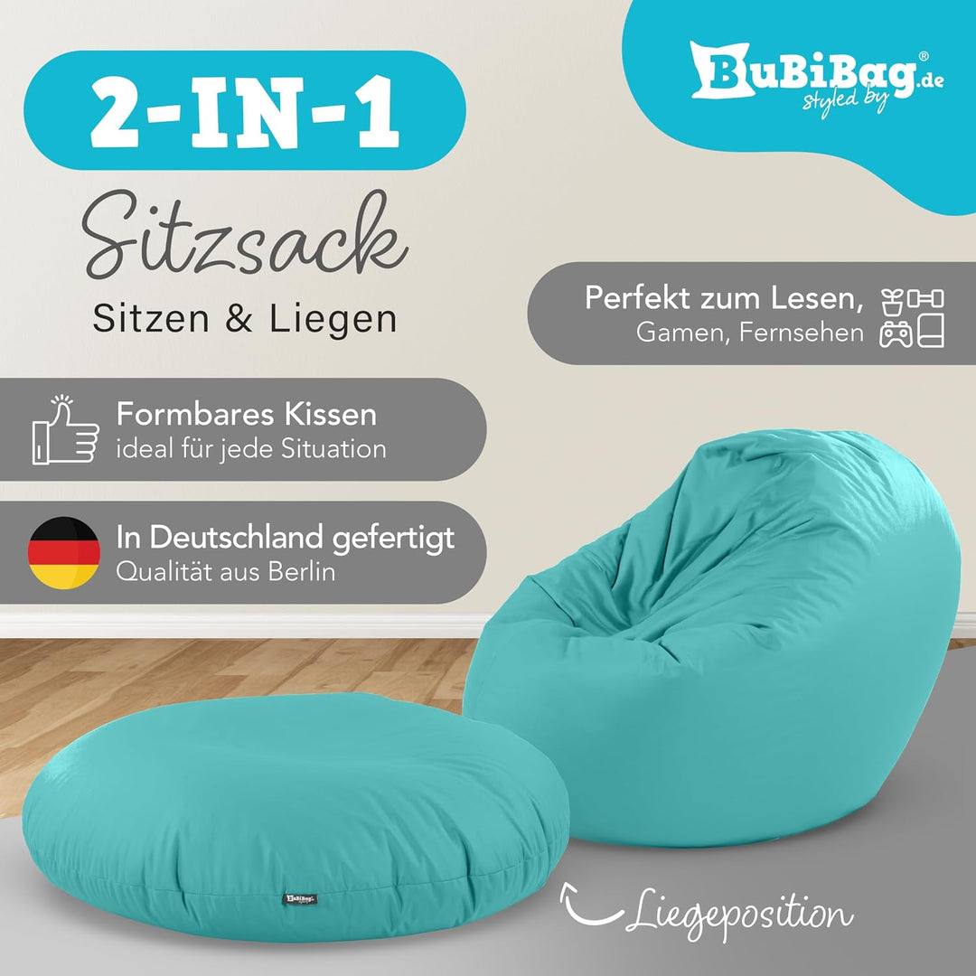 BuBiBag 2in1 Sitzsack L - XXL mit Füllung für Kinder &amp; Erwachsene, Gaming Beanbag &amp; Bodenkissen für