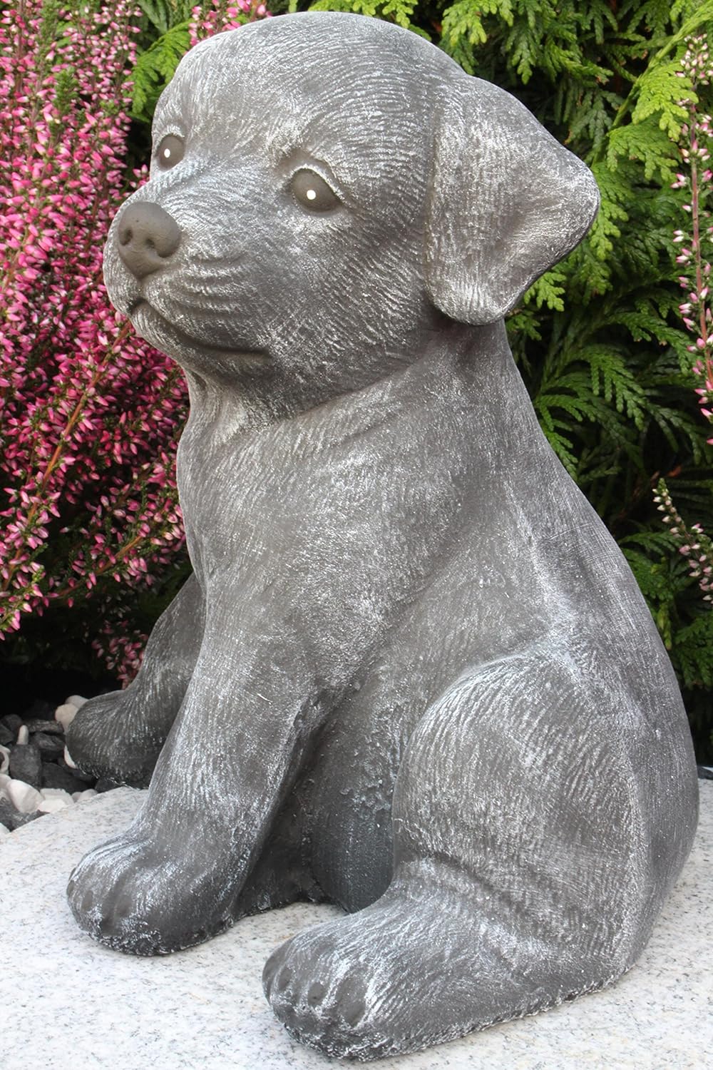 STEINFIGUREN SPICKER Steinfigur Hund sitzend 173/1, Gartenfigur Steinguss Tierfigur Basaltgrau