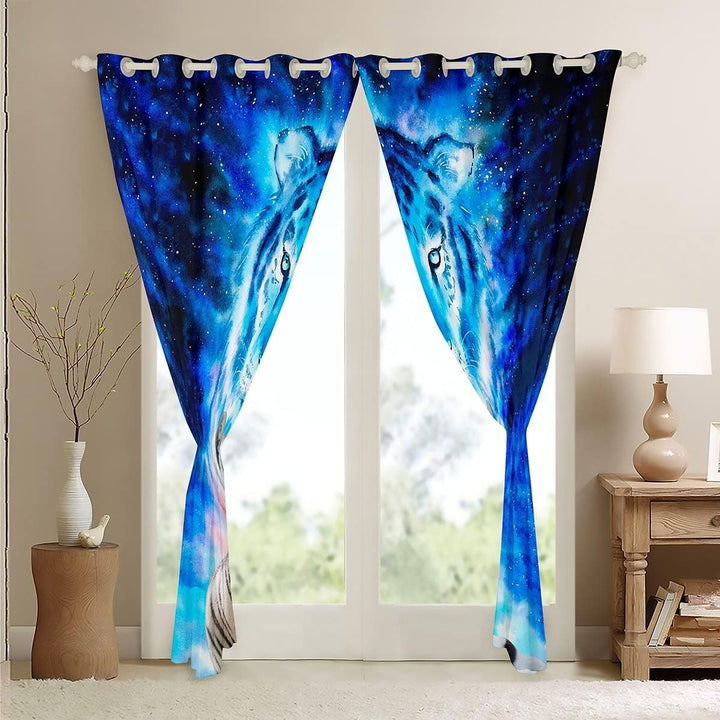 Tiger Drucken Fenstervorhang 137x117cm Wildtier Thema Blickdichte Vorh?nge Dekord Blaue Galaxie Vors