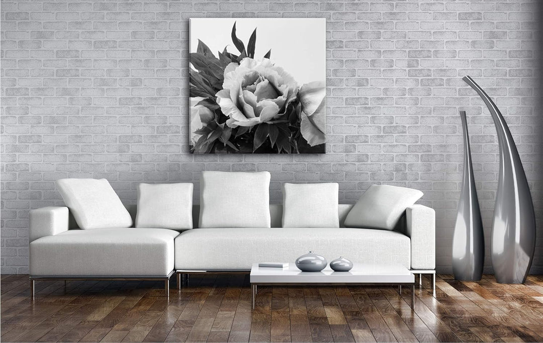 deyoli schöner Blumenstrauss mit Pfingstrosen im Format: 70x70 Effekt: Schwarz&Weiss als Leinwandbil