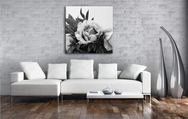 deyoli schöner Blumenstrauss mit Pfingstrosen im Format: 70x70 Effekt: Schwarz&Weiss als Leinwandbil